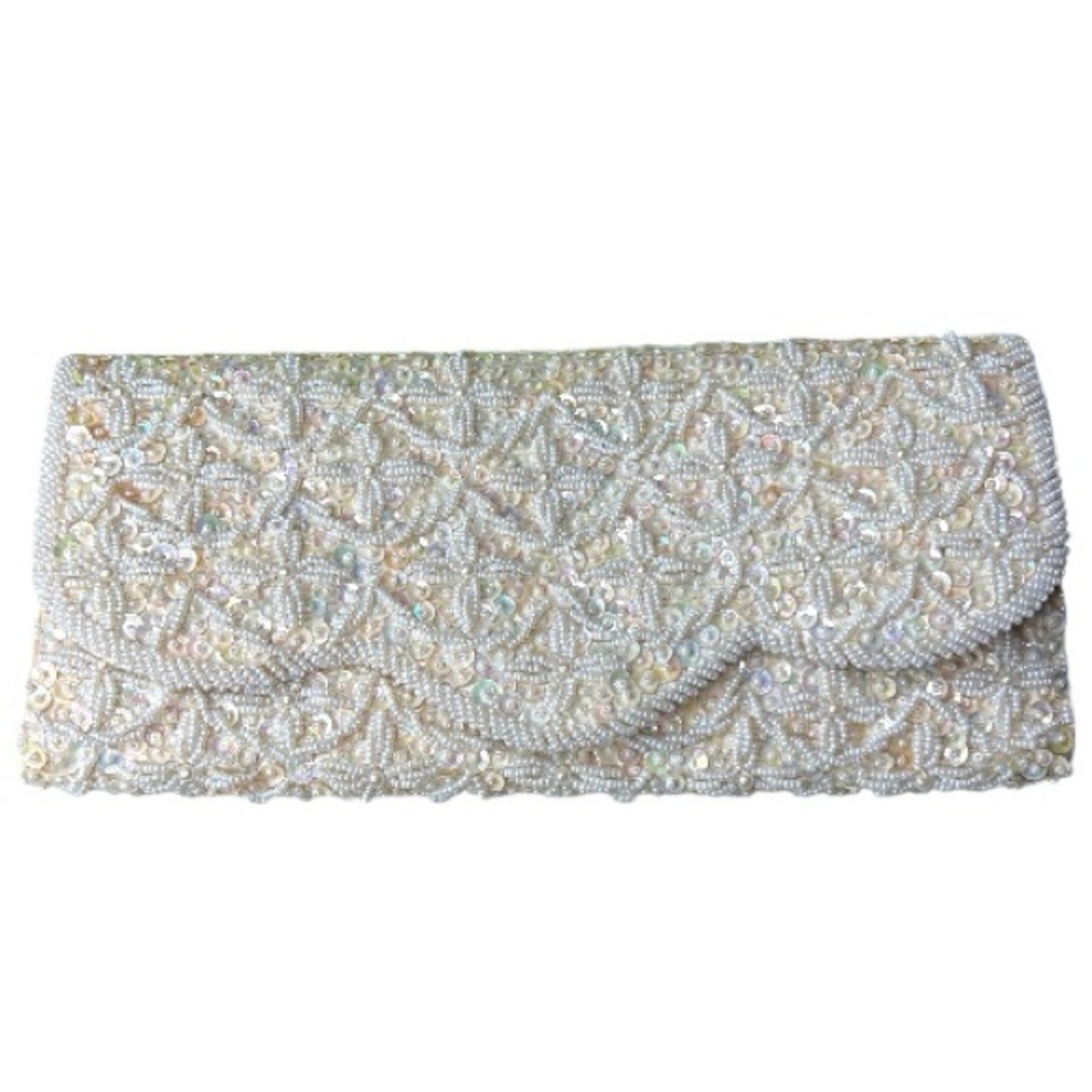 Vintage Elegant Maison Blanche White Pearl Beaded Clutch